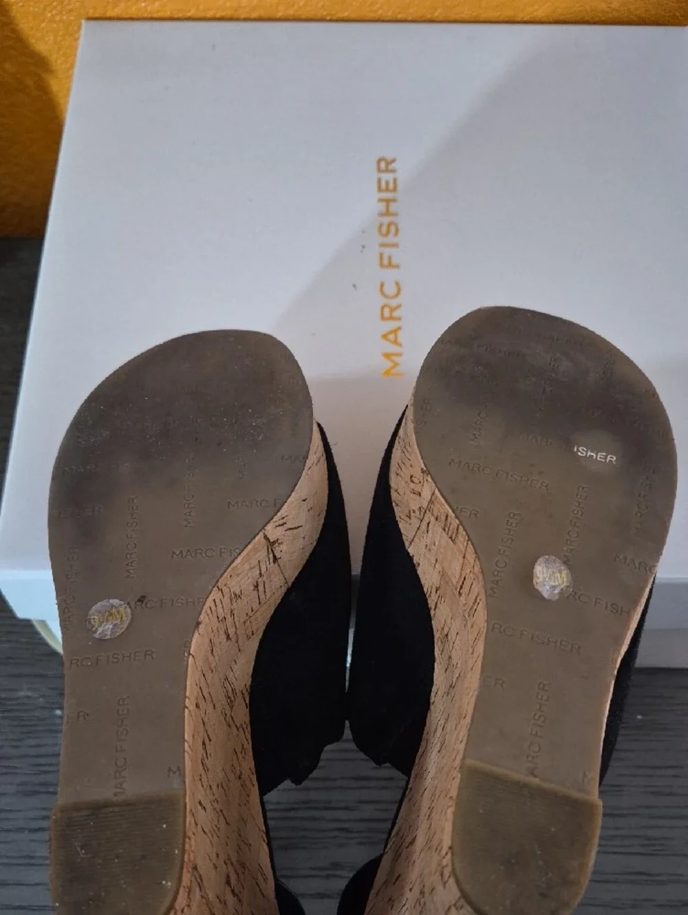 Marc Fisher Black Suede Scallop Ankle-Strap Platform Wedges